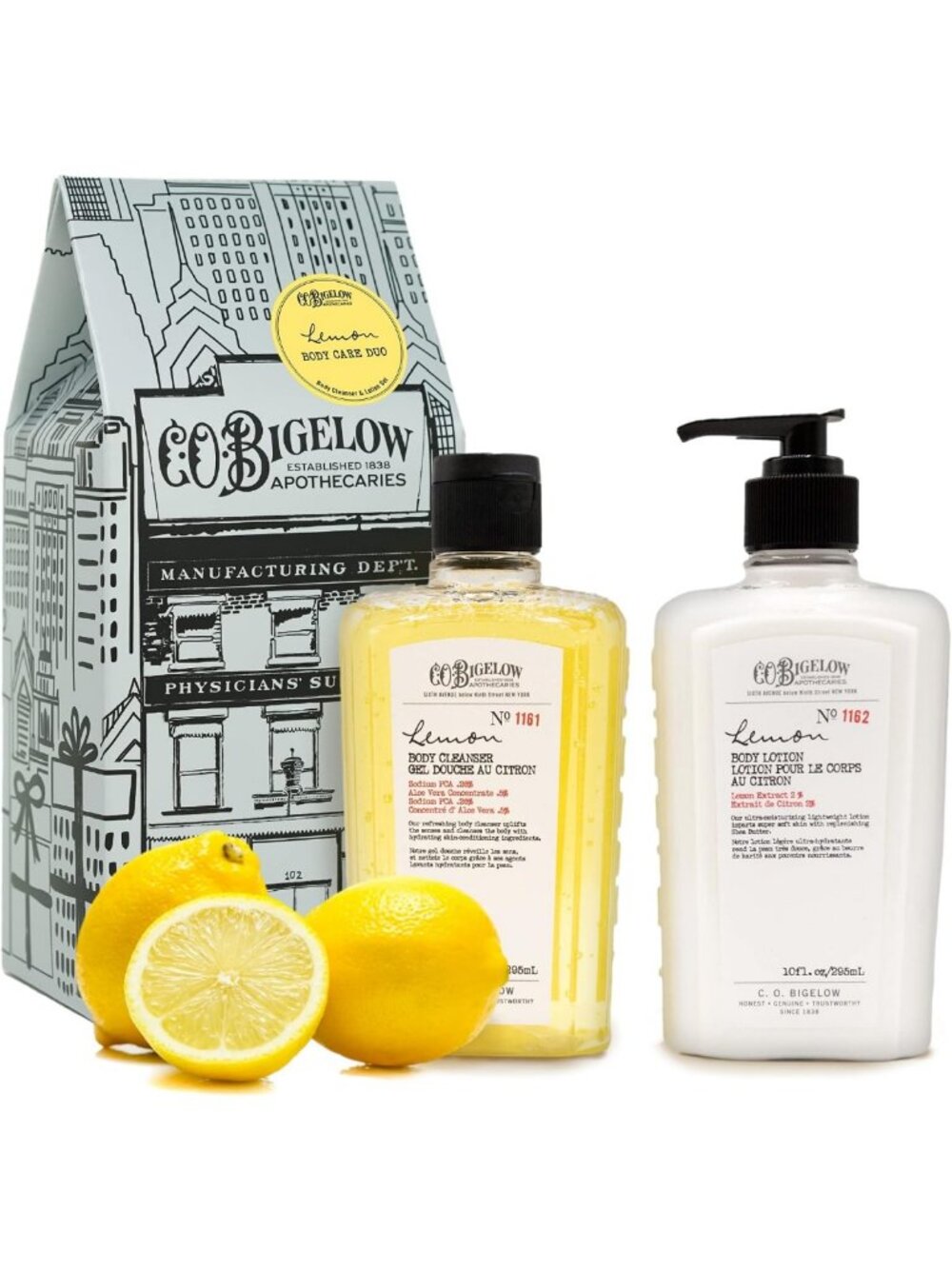 Lemon Body Wash & Moisturizing Lotion Duo Gift Set - Hydrating Liquid Soap, 10